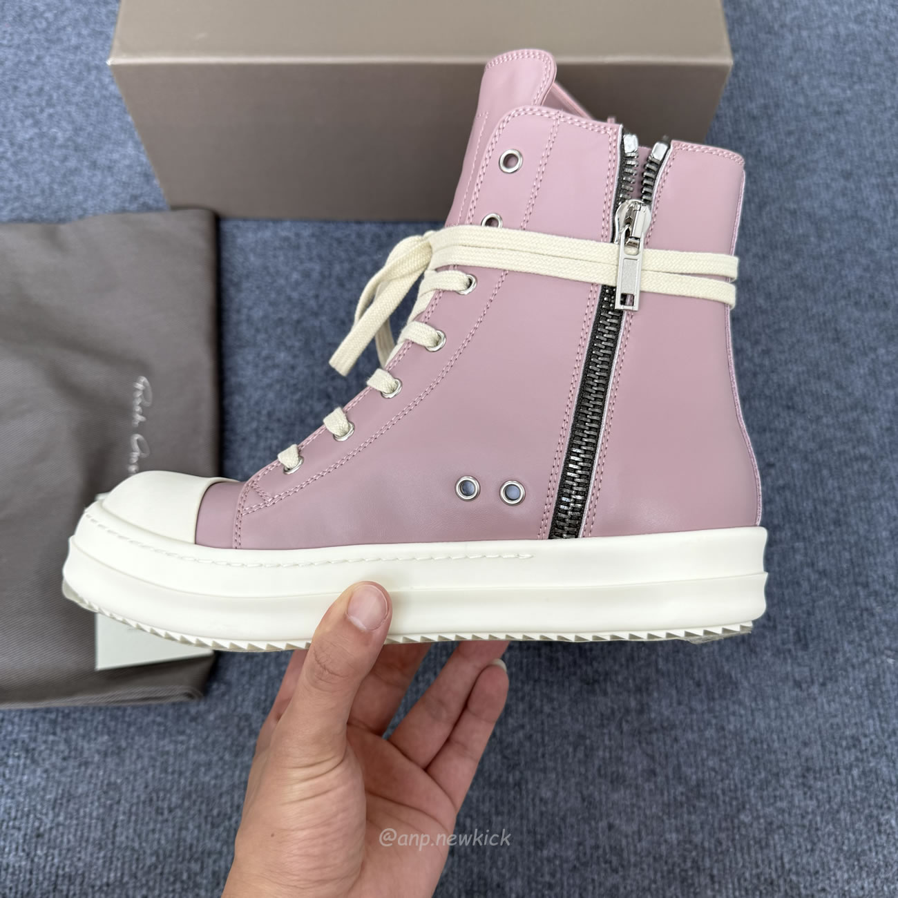 Rick Owens Lace Up Leather Sneakers Pink (4) - www.newkick.org